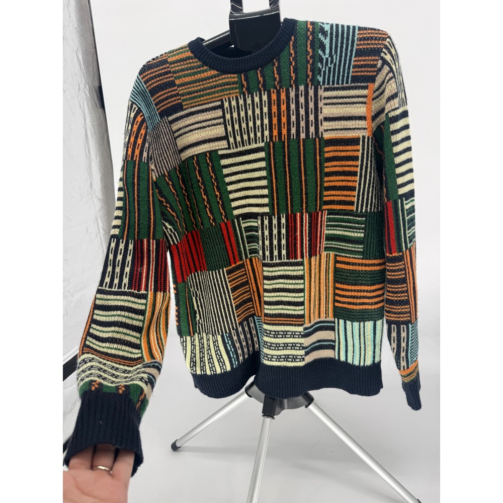 Pacsun Men's Medium Multicolor Patchwork Stripe Crewneck Knit Sweater Retro